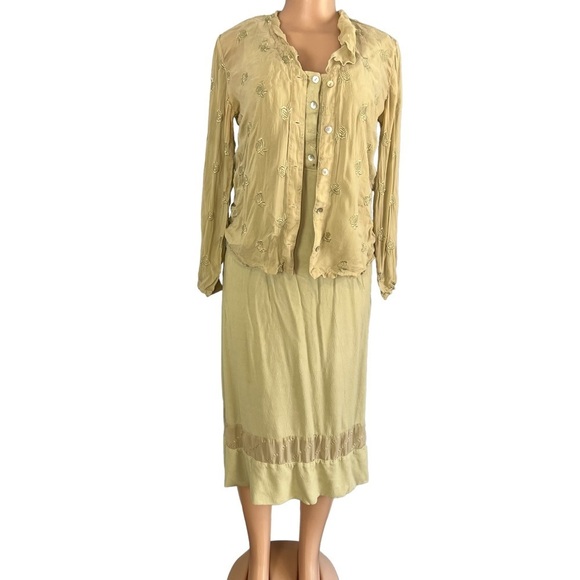 Johnny Was Vintage Sage Green Boho Midi Dress - Picture 8 of 14